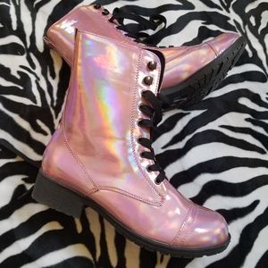 Pink Holographic Combat Boots Dolls Kill